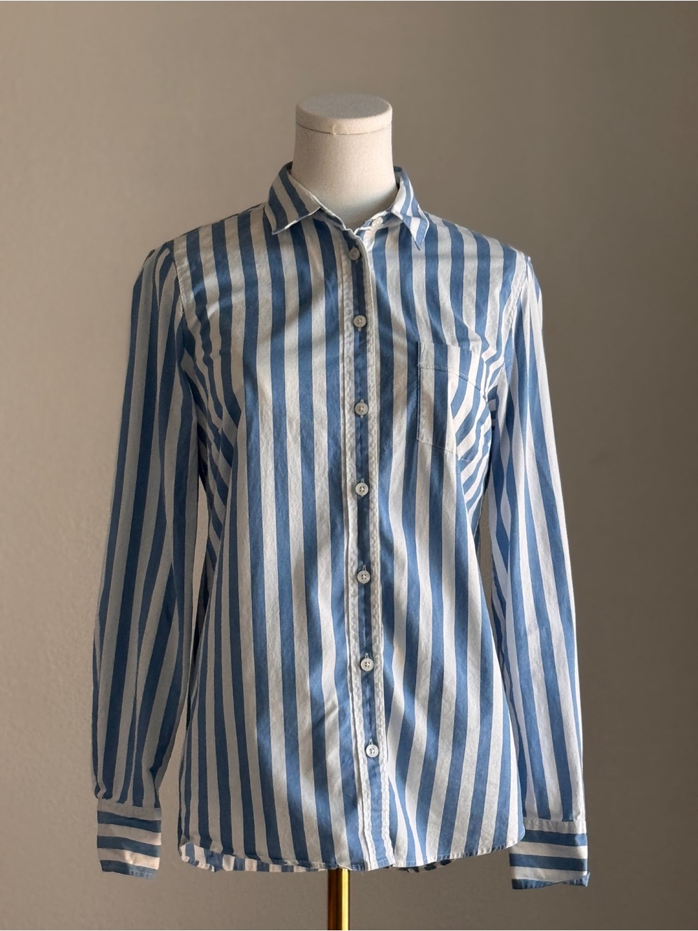 J.Crew Blue White Striped Button Front Shirt Cotton Stretch Women’s Small - Picture 2 of 11